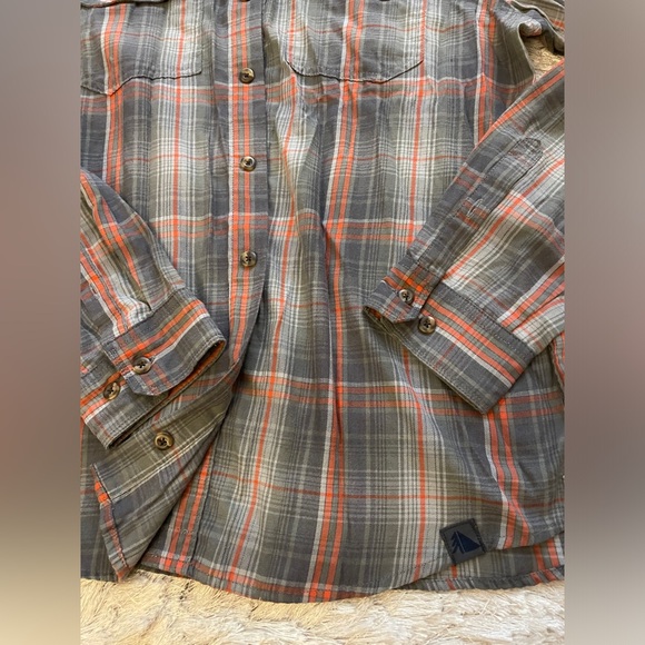 LL Bean Med Gray & Orange Plaid Long Sleeve Button Down Shirt - Picture 2 of 6